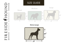 Load image into Gallery viewer, Fireside Hound dog bed sizing guide for extra large dog beds