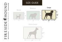 Load image into Gallery viewer, Fireside Hound dog bed sizing guide for large dog beds