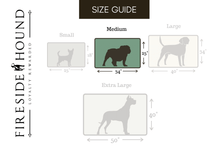 Load image into Gallery viewer, Fireside Hound dog bed sizing guide for medium dog beds