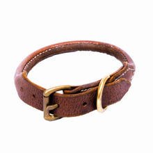 Load image into Gallery viewer, Fireside hound rolled leather dog collar on a white background
