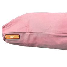Load image into Gallery viewer, Small dog bed in pink with a fireside hound logo on a white background