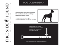 Load image into Gallery viewer, Fireside hound rolled leather dog collar sizing guide
