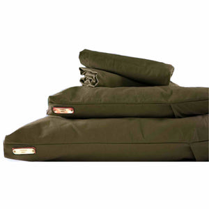 Fireside Hound green dog bed cover on a white background