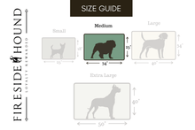 Load image into Gallery viewer, Fireside Hound dog bed sizing guide for medium dog beds
