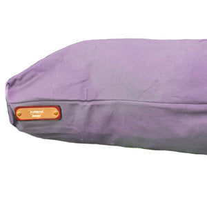 Small dog bed in purple with a fireside hound logo on a white background 